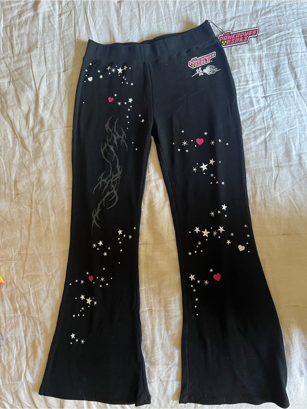 Powerpuff Girls Black waffle knit flared leggings